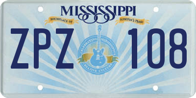 MS license plate ZPZ108