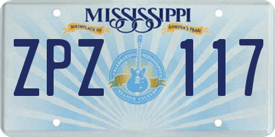 MS license plate ZPZ117