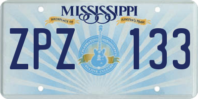 MS license plate ZPZ133