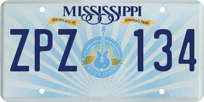 MS license plate ZPZ134