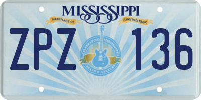 MS license plate ZPZ136