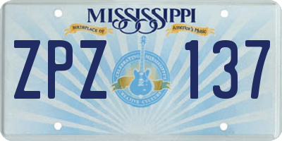 MS license plate ZPZ137