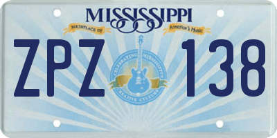 MS license plate ZPZ138