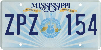 MS license plate ZPZ154