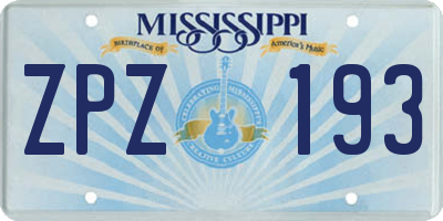 MS license plate ZPZ193