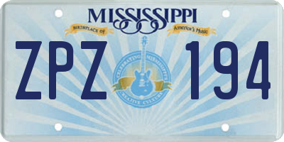 MS license plate ZPZ194
