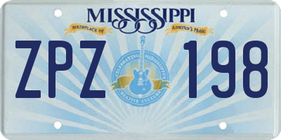 MS license plate ZPZ198