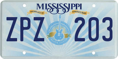 MS license plate ZPZ203