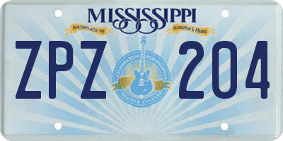 MS license plate ZPZ204