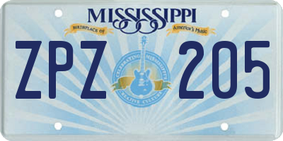 MS license plate ZPZ205
