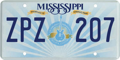 MS license plate ZPZ207