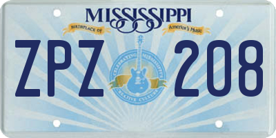 MS license plate ZPZ208