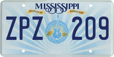 MS license plate ZPZ209