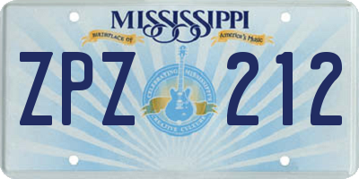 MS license plate ZPZ212
