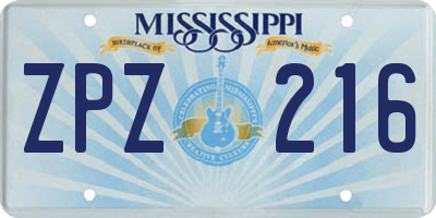 MS license plate ZPZ216