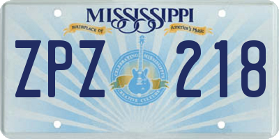 MS license plate ZPZ218
