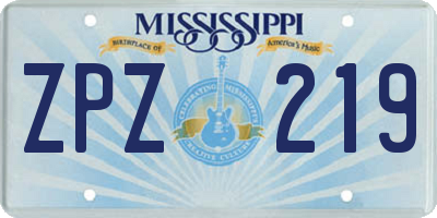 MS license plate ZPZ219