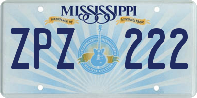 MS license plate ZPZ222