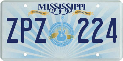 MS license plate ZPZ224