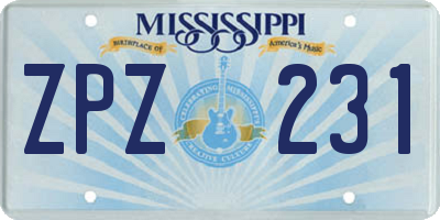 MS license plate ZPZ231
