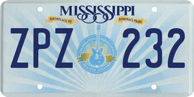 MS license plate ZPZ232