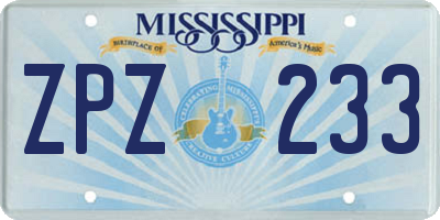 MS license plate ZPZ233