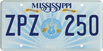 MS license plate ZPZ250