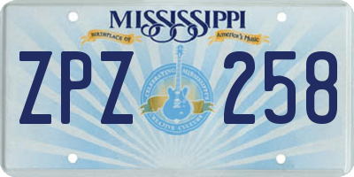 MS license plate ZPZ258