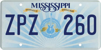MS license plate ZPZ260