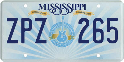 MS license plate ZPZ265