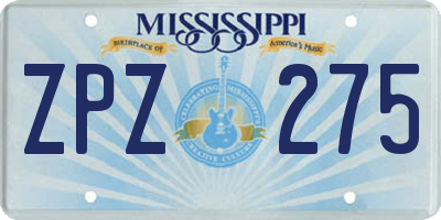 MS license plate ZPZ275