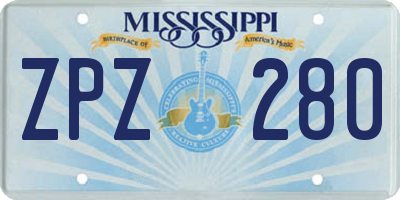 MS license plate ZPZ280