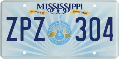 MS license plate ZPZ304