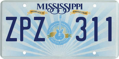 MS license plate ZPZ311
