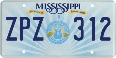 MS license plate ZPZ312