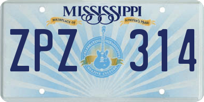 MS license plate ZPZ314