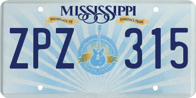 MS license plate ZPZ315