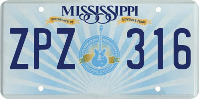 MS license plate ZPZ316