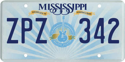MS license plate ZPZ342