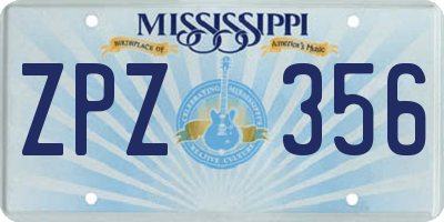 MS license plate ZPZ356
