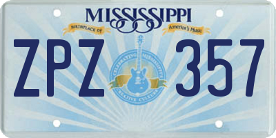 MS license plate ZPZ357