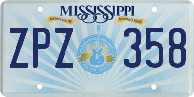MS license plate ZPZ358