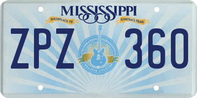 MS license plate ZPZ360