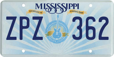 MS license plate ZPZ362