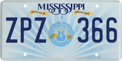 MS license plate ZPZ366