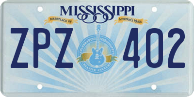 MS license plate ZPZ402