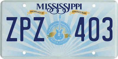 MS license plate ZPZ403