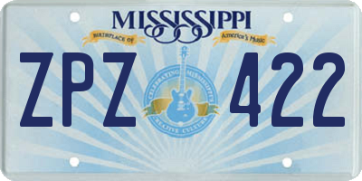 MS license plate ZPZ422