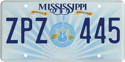 MS license plate ZPZ445