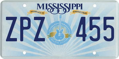 MS license plate ZPZ455